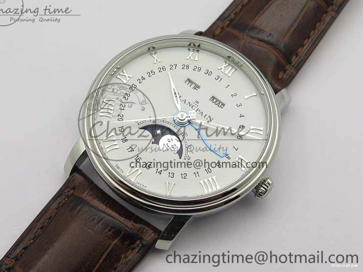 0416 FreshLook Villeret 6654 SS Complicated Function OMF 1:1 Best Edition White Dial On Brown Leather Strap A 8119